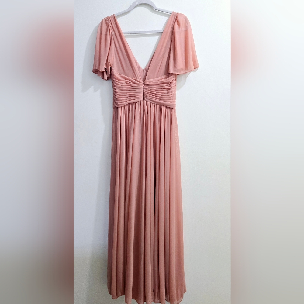 Celebrate Pastel Pink Studio Flutter Sleeve Crisscross Mesh Dress Size 6 - Picture 4 of 14